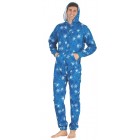 Schlafoverall Hausanzug Jogginganzug (Fleece) BLUE SNOWFLAKES mit Kapuze